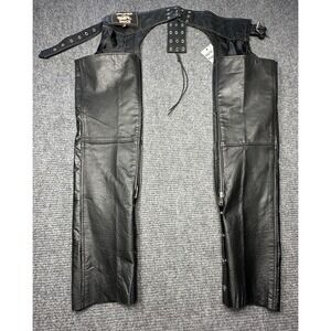 Silver Bike Leather Chaps Mens XXS Black Adjustable Motorcycle Riding Gear Biker